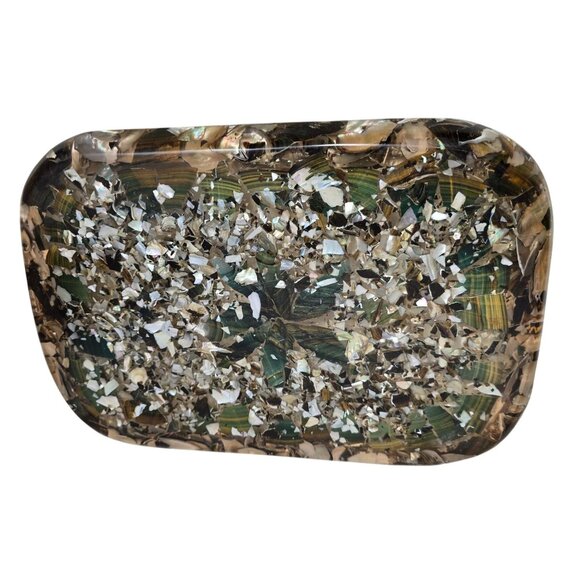 13" Abalone Mosaic Lucite Tray with Iridescent Floral Centerpiece Design - Picture 8 of 8